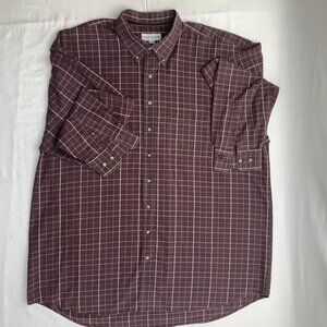 Cutter Buck Mens 2XLT Tall Long Sleeve Button Down Plaid Burgundy Cream Olive